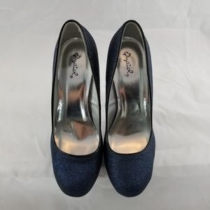 Womens Blue Sparkle Glitter Qupid Heels Size 8.5